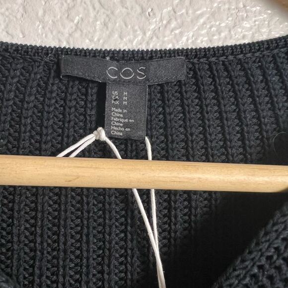 COS Black Cut Out Ribbed Knit Cotton Oversized Pullover Sweater Size M - Picture 7 of 9